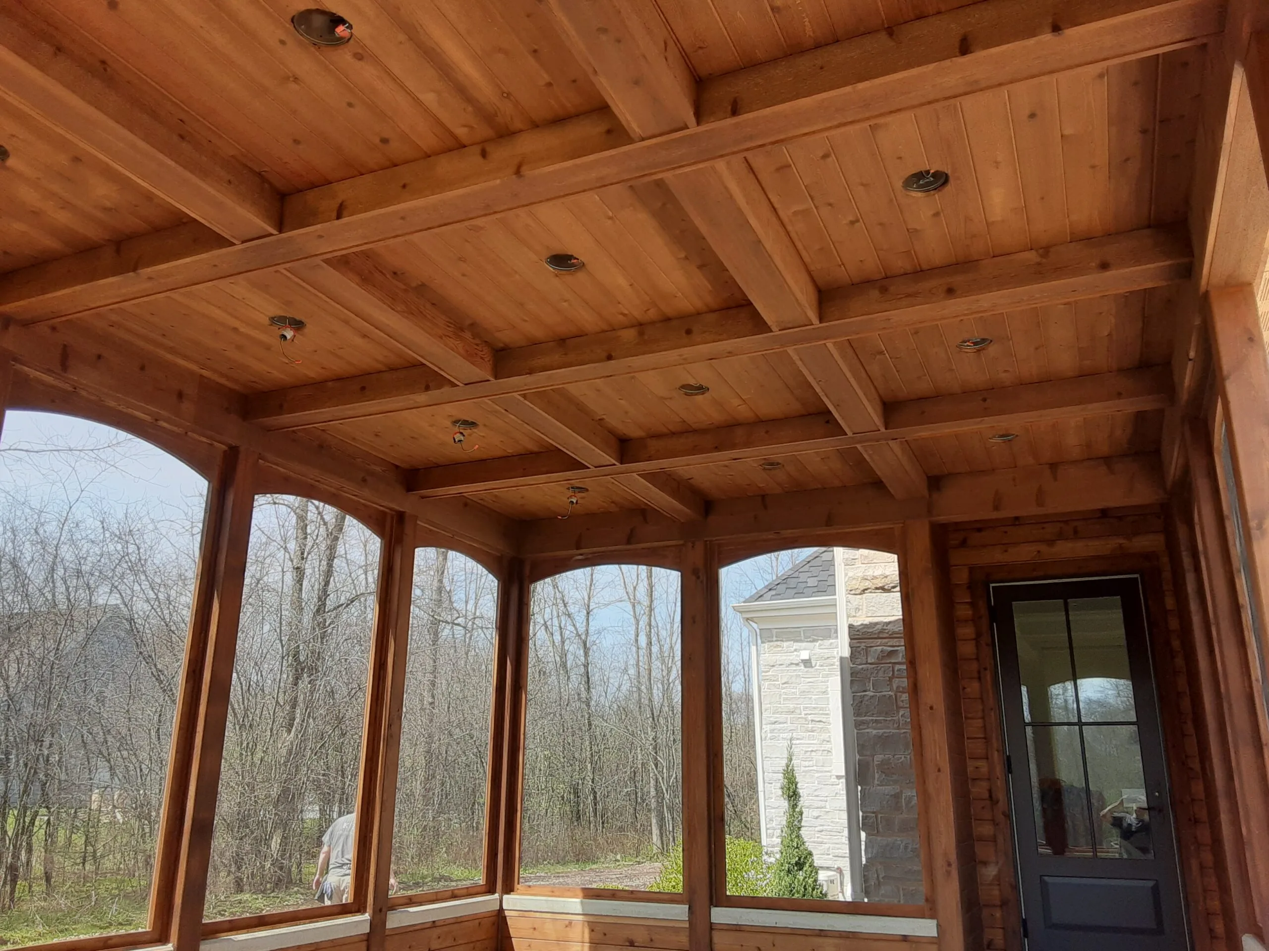 Cedar screened porch interior