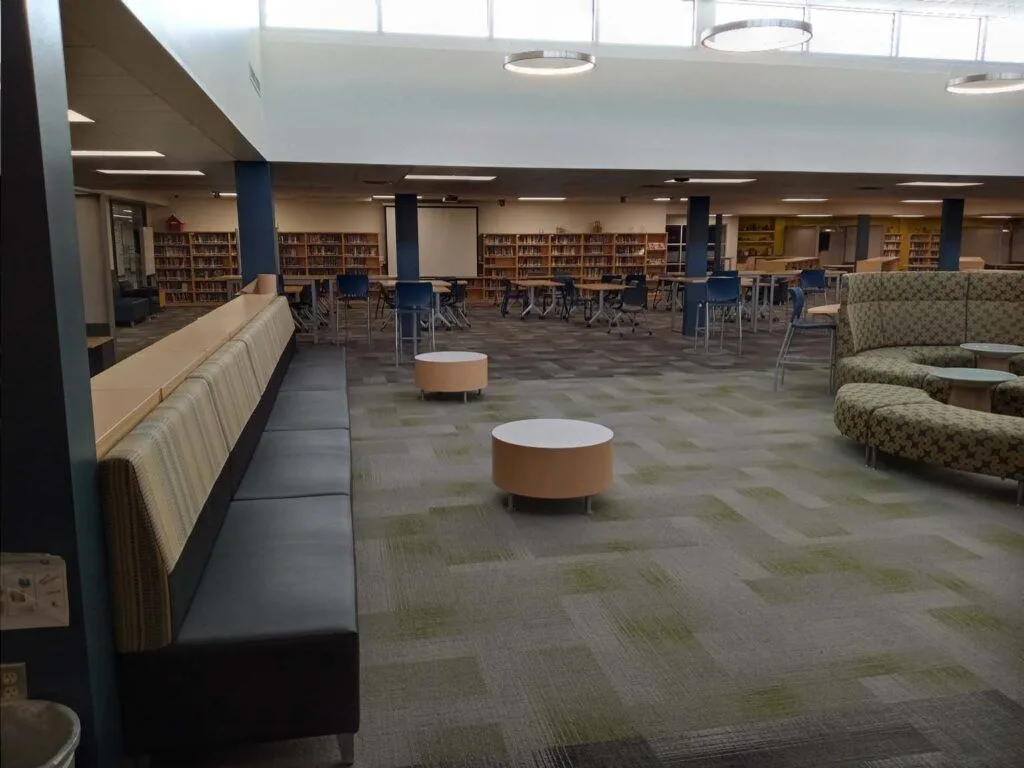School library with book stacks